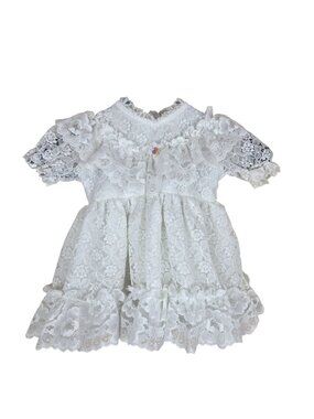 Vintage 80s White Lace Baby Dress Ruffled Sleeves Infant Size 3-6 Mos